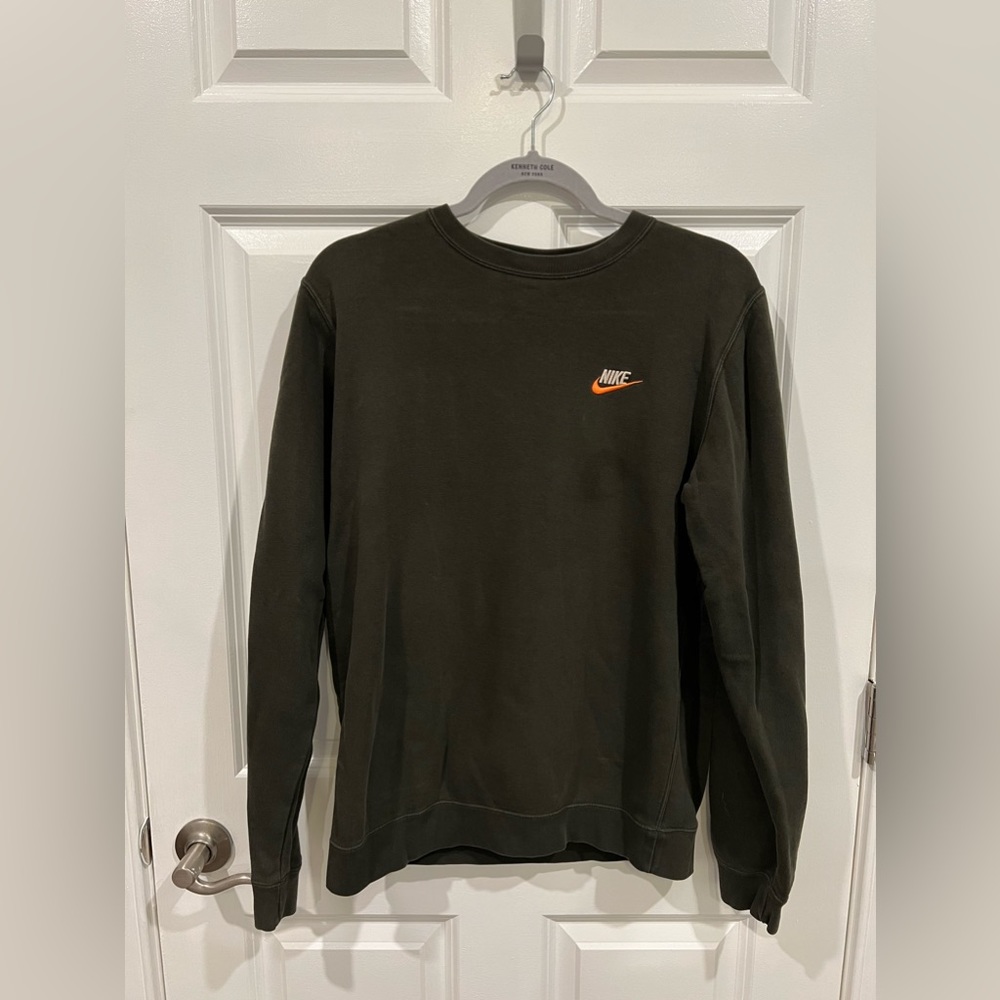 Nike Crewneck Sweatshirt Olive Green Orange Swoosh Men’s Medium Cotton